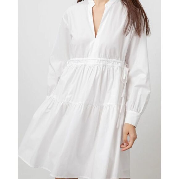 Rails Ivy White Cotton Dress Double Side Tie Adjustable Tiered Split Neck XL - Picture 1 of 16